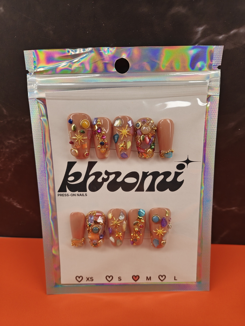 California Dreamin' Press-On Nails with Multicolor Gems